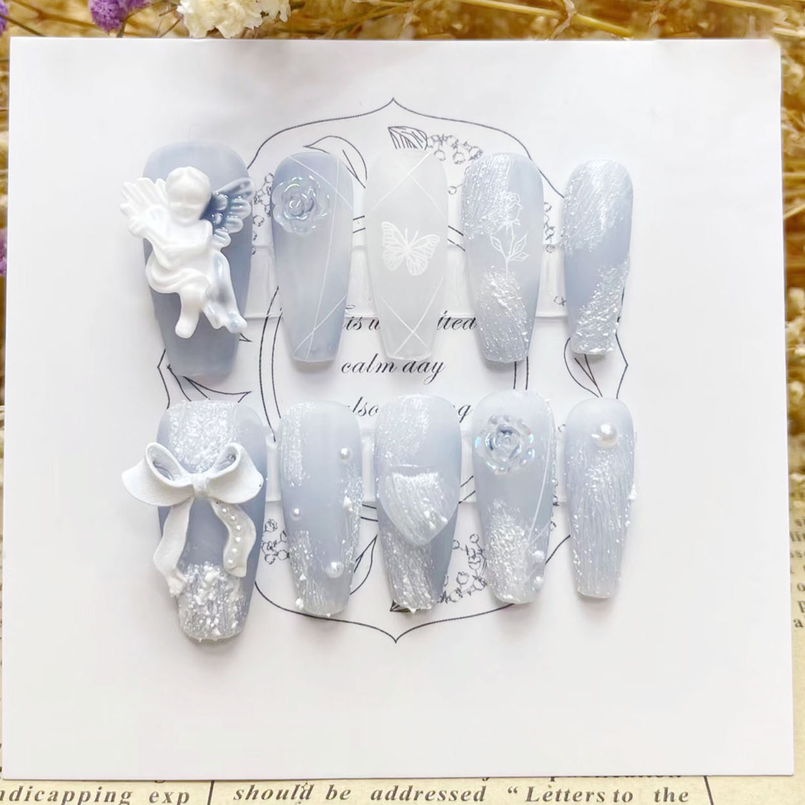 Nail Art Flower - 3D Alçı Melek Yanlış Çivi Parlak