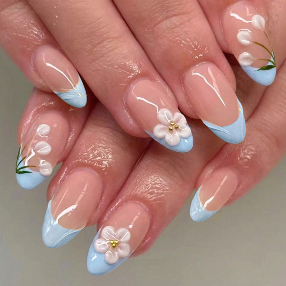 Nail Art French - 30 adet kısa badem şeklinde tırnak