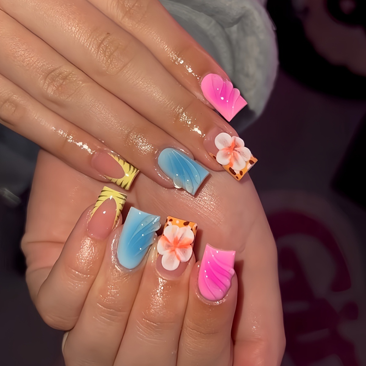 Nail Art Flower - 24 adet Kısa Kare Kafa Yanlış