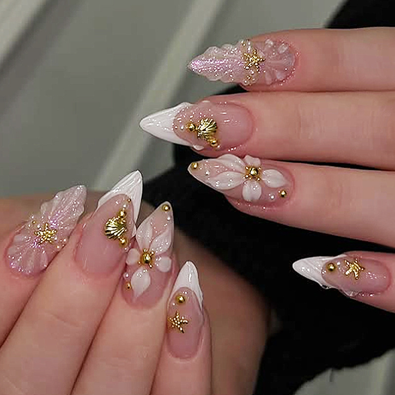 Nail Art Flower - 24 adet bitmiş badem şekilli takma