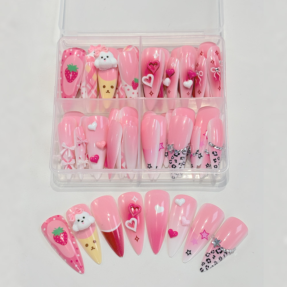 Nail Art Y2K - 96 Adet Pembe Uzun Stiletto Takma