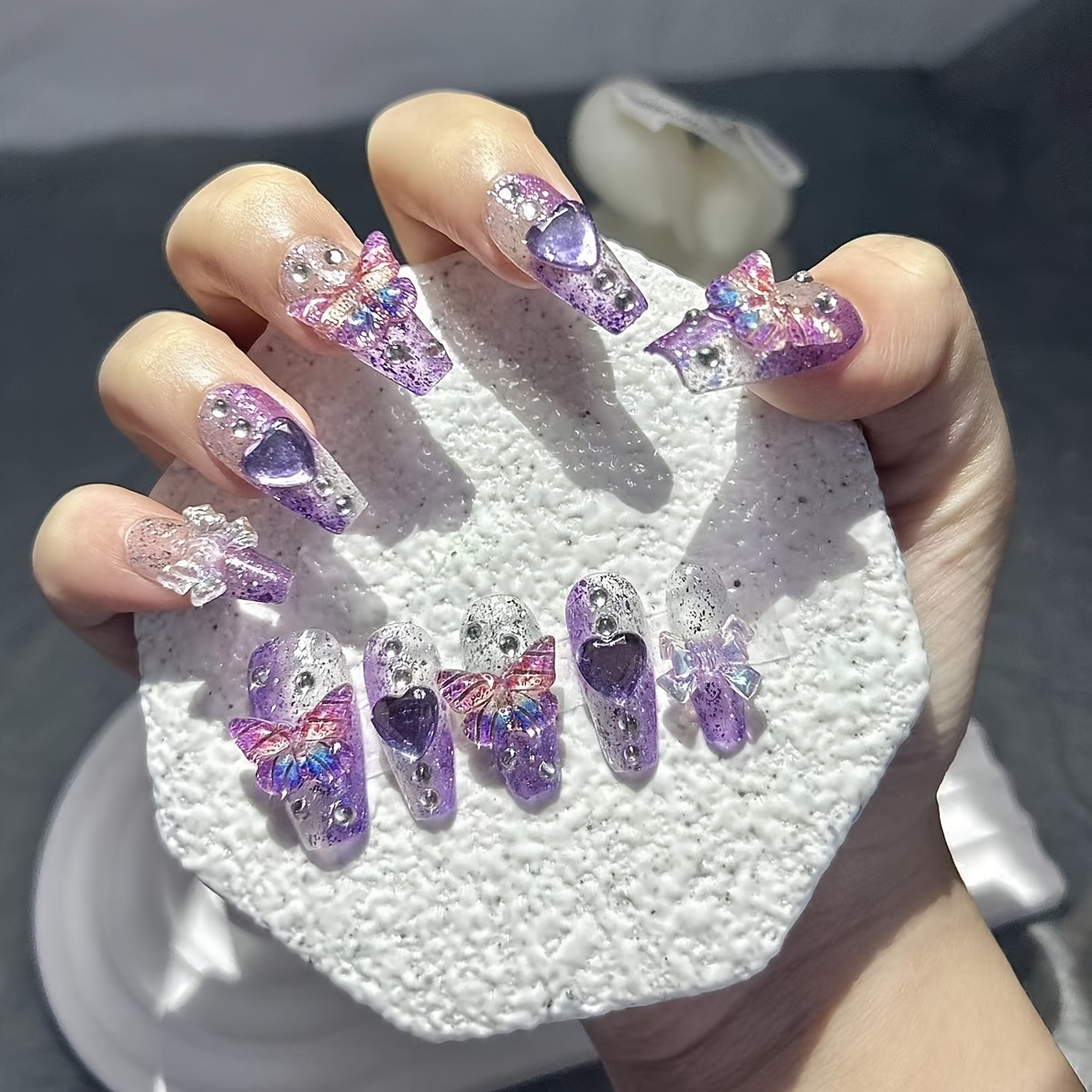 10 adet Mor Fantezi Kelebek ta - Nail Art Y2K incelemesi ve fiyatı