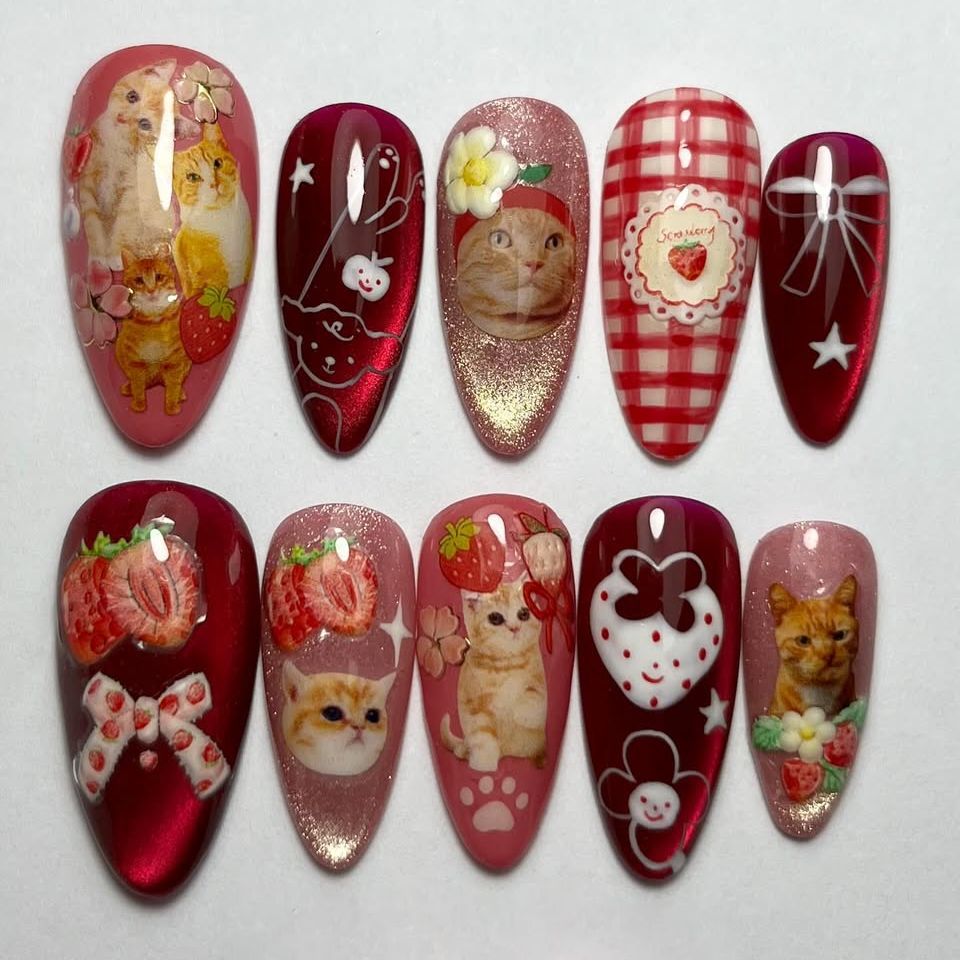 24 Adet Çilekli Kedi Gözü Takm - Nail Art Y2K incelemesi ve fiyatı